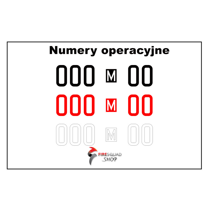 Numery operacyjne do kabiny samochodu strażackiego - małe