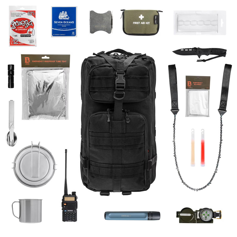 Plecak ewakuacyjny Badger Outdoor Recon 40 l Black Large - z wyposażeniem